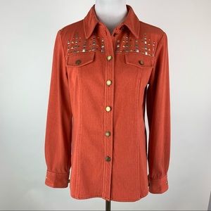 Bob MACKIE Smart Denim Rivet Embellished Top Small